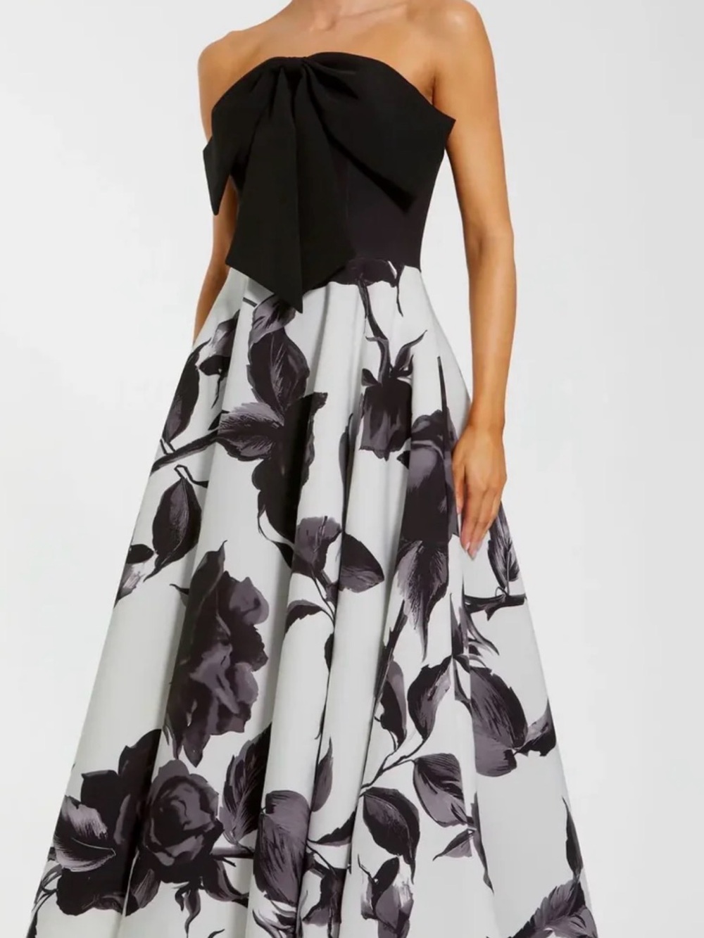 Mac Duggal Black & White Floral Strapless Maxi Dress Skirt Stunning Size 10 LN